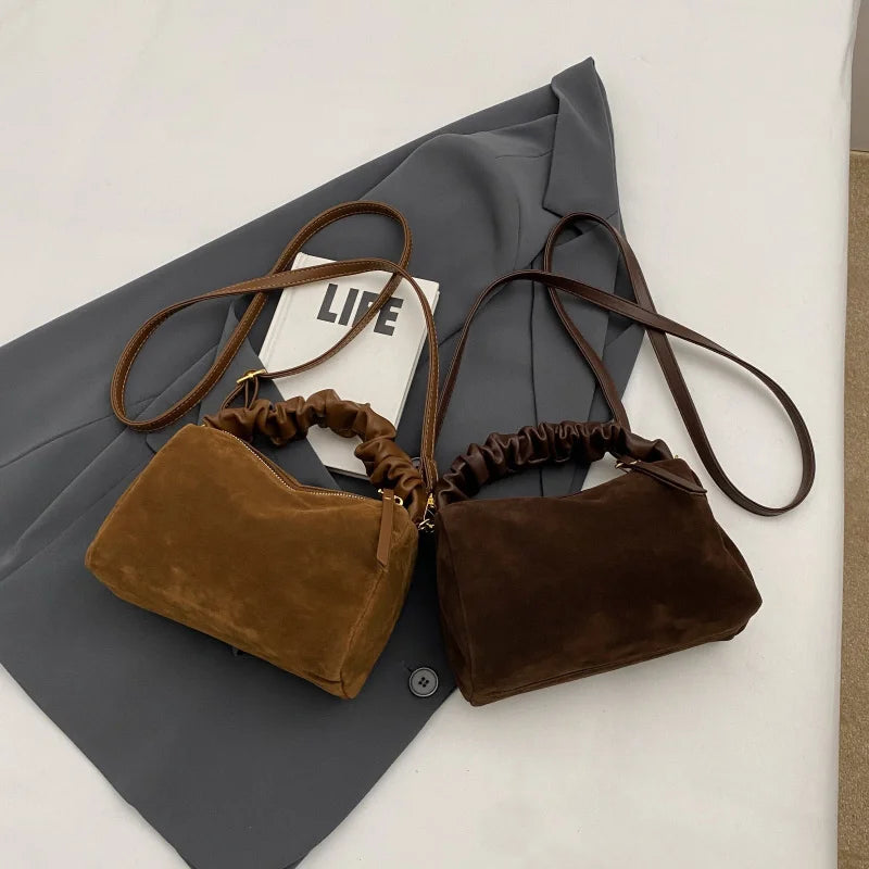 New Maillard Style Suede Small Square Bag Autumn Winter Fashion Versatile Large Capacity Commuter Shoulder Crossbody Pillow Bag