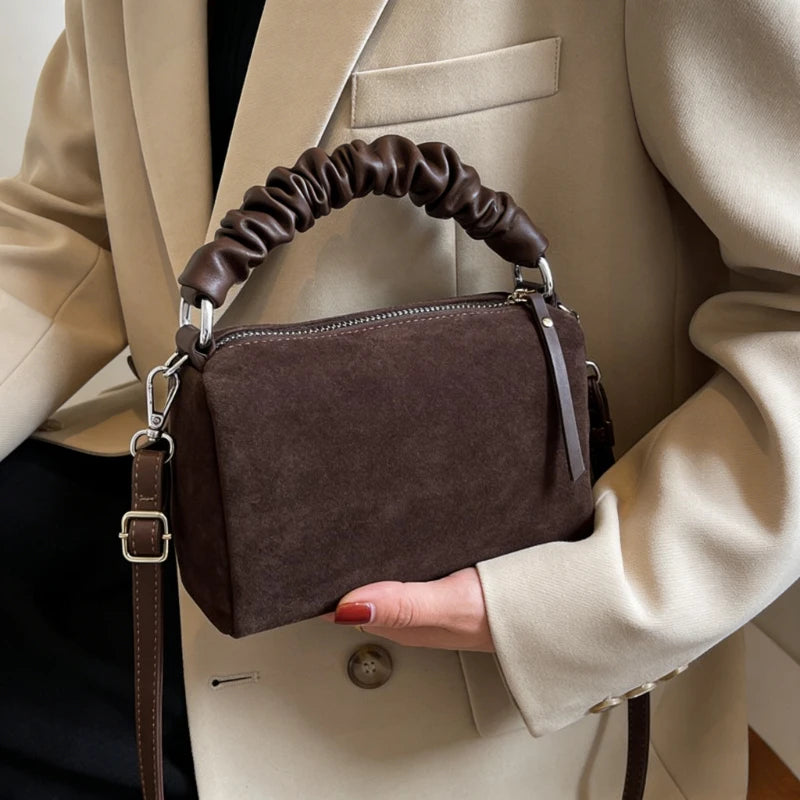 New Maillard Style Suede Small Square Bag Autumn Winter Fashion Versatile Large Capacity Commuter Shoulder Crossbody Pillow Bag