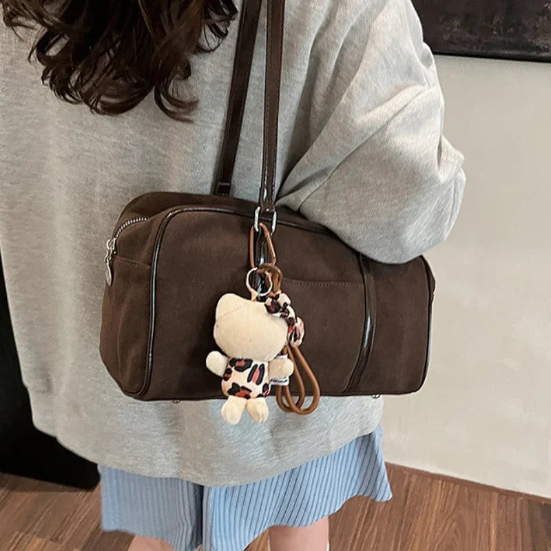 Casual Large Capaci Suede Bag Women 2026 New Autumn and Winter Retro Brown Commuter Shoulder Bag Pillow Bag Purses and Handbags