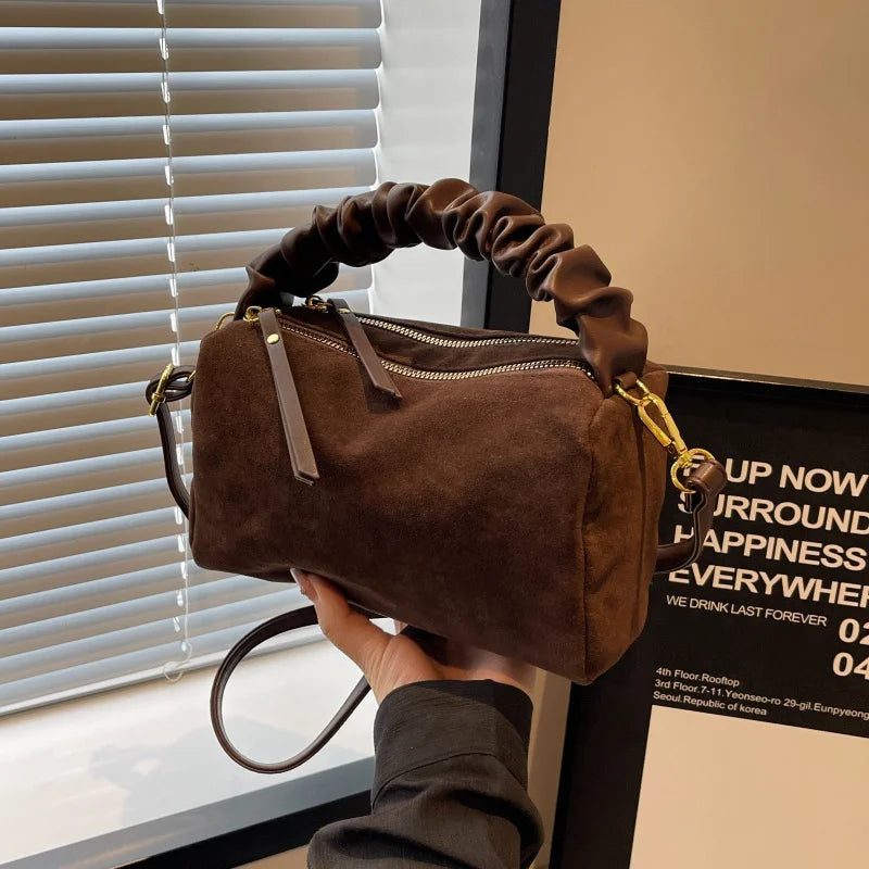 New Maillard Style Suede Small Square Bag Autumn Winter Fashion Versatile Large Capacity Commuter Shoulder Crossbody Pillow Bag