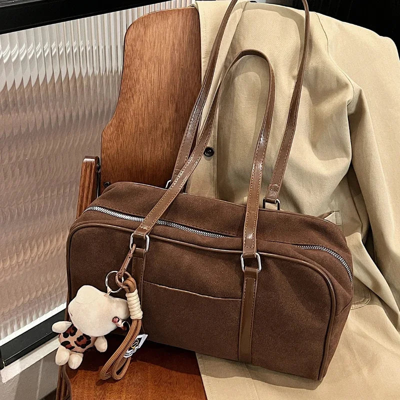 Casual Large Capaci Suede Bag Women 2026 New Autumn and Winter Retro Brown Commuter Shoulder Bag Pillow Bag Purses and Handbags